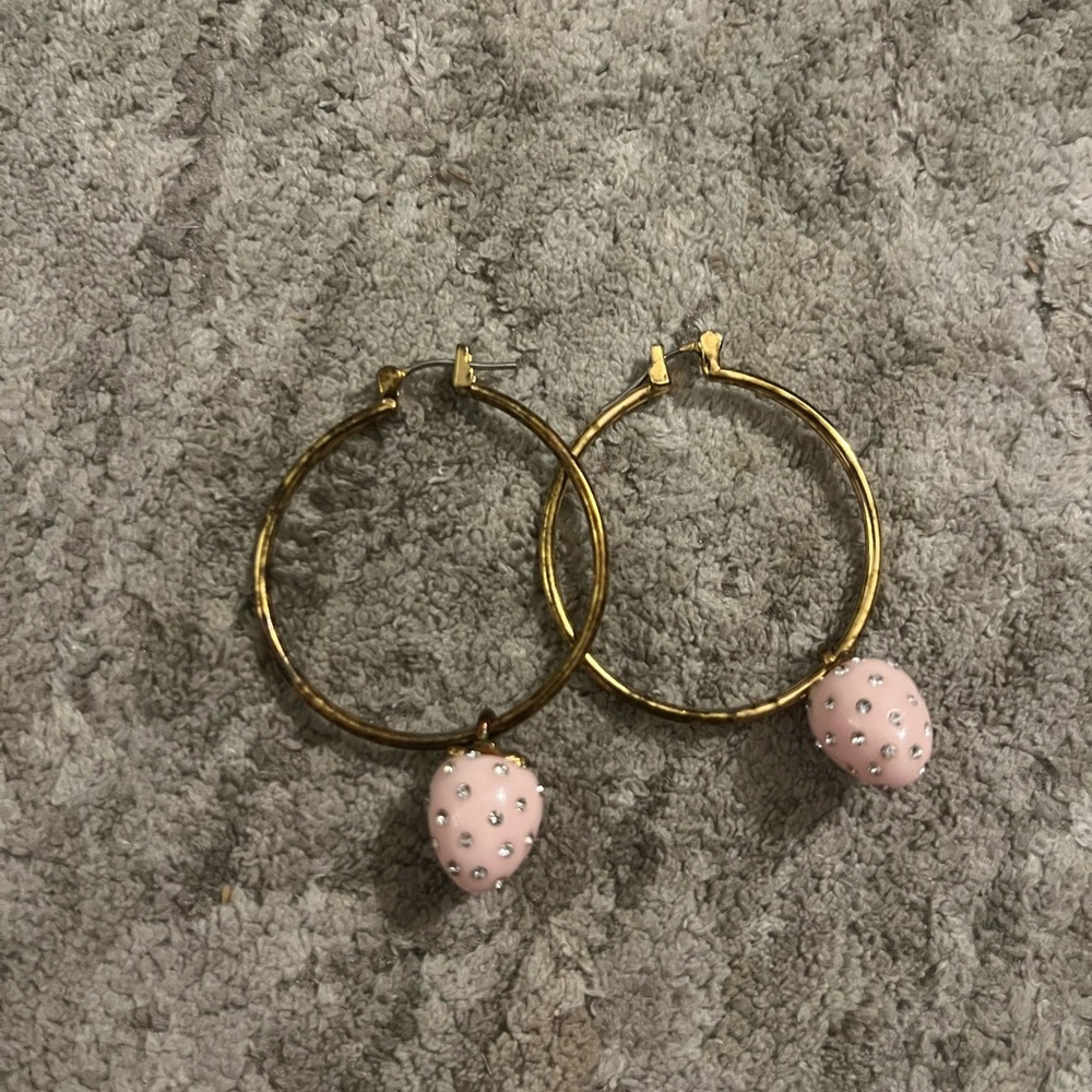 Juicy Couture Gold Hoop Earrings With Pink Rhinestone Strawberry Charms
